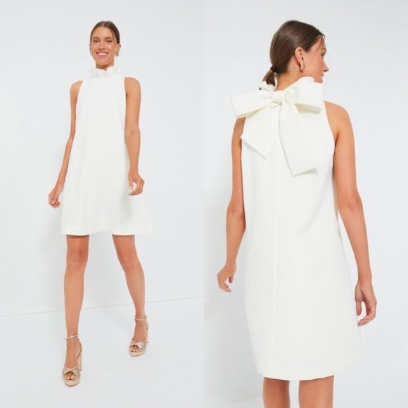 Tuckernuck Ivory Blythe Bow Ruffle Sleeveless Preppy Mini Dress Size L - Picture 2 of 12